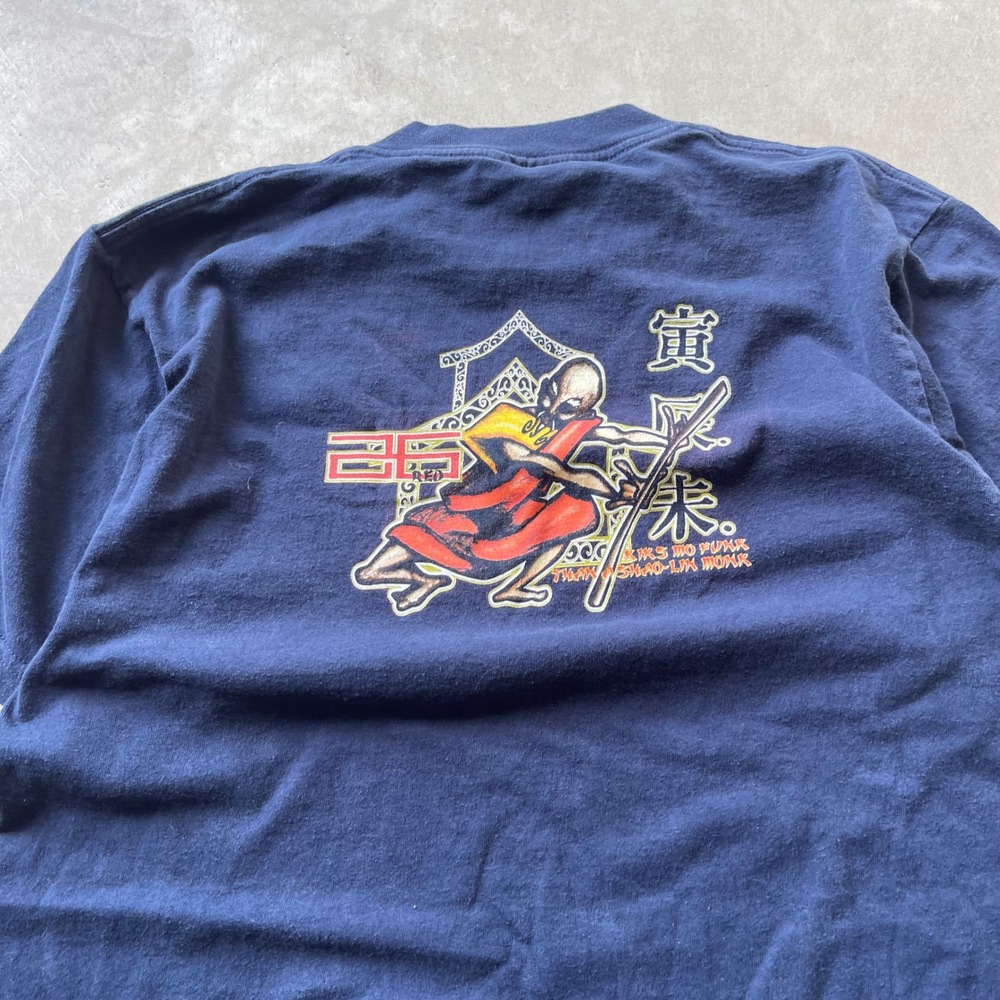Vintage 26 Red Shaolin Monk Graphic T-Shirt Navy Blue Mens Medium 90s Streetwear